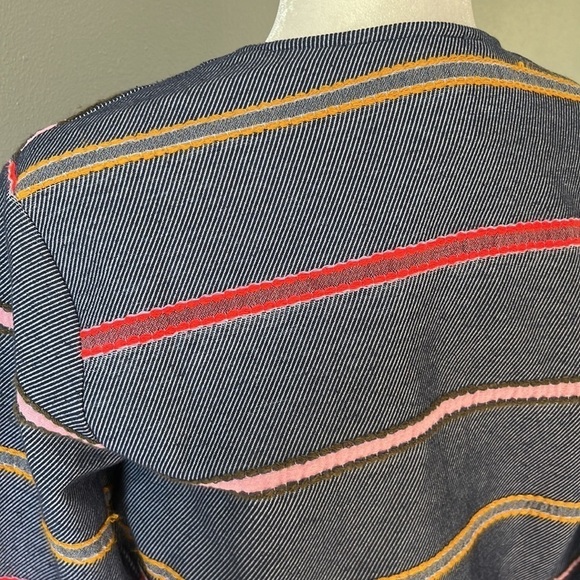 Anthropologie Dolan Picadilly Stripe Coat Textured Blue Belted - Picture 7 of 11